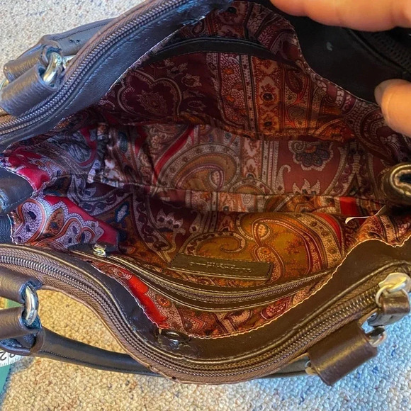 Tignanello Crocodile Print Body Genuine Leather Brown Satchel Shoulder Purse Bag - Picture 6 of 12